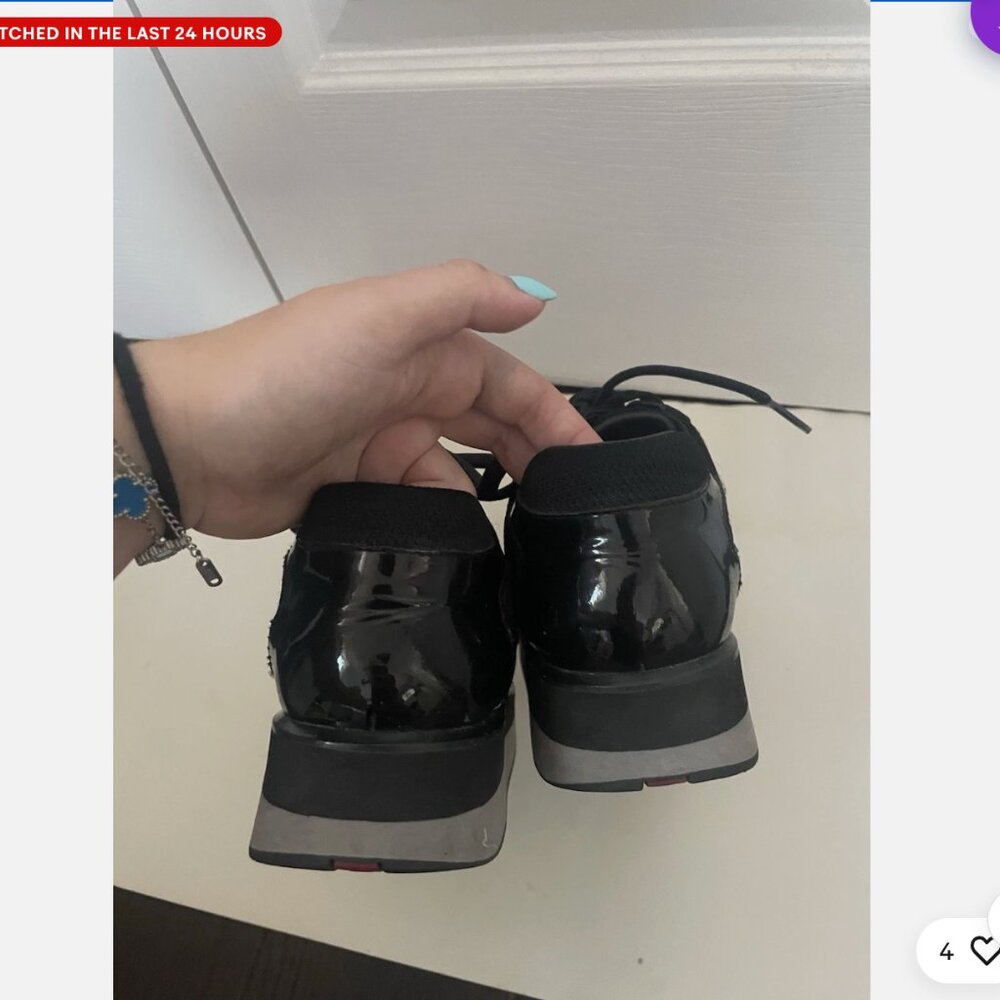 Prada Black Leather Sneakers Size 37.5 Platform - Picture 5 of 8